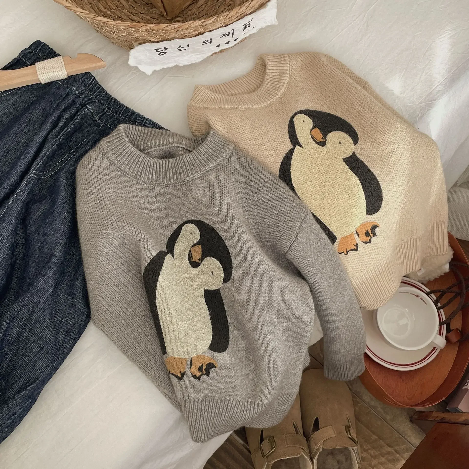 Penguin Toddler Girls Sweaters Cute Kids Boys Pullover Knitwear Winter Children's Clothes