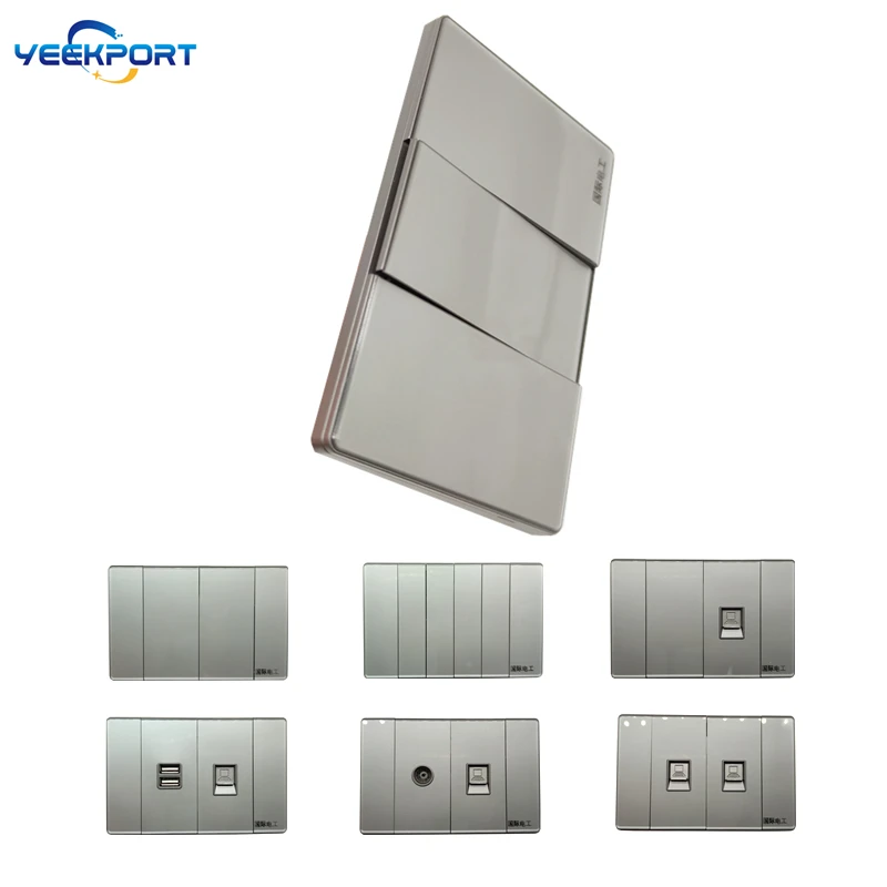 2022 Tidal 118mm Ultra Thin Grey acrylic crystal panel 1/2/4Gang 1/2Way Wall Power Switch Weak Current Socket Combination