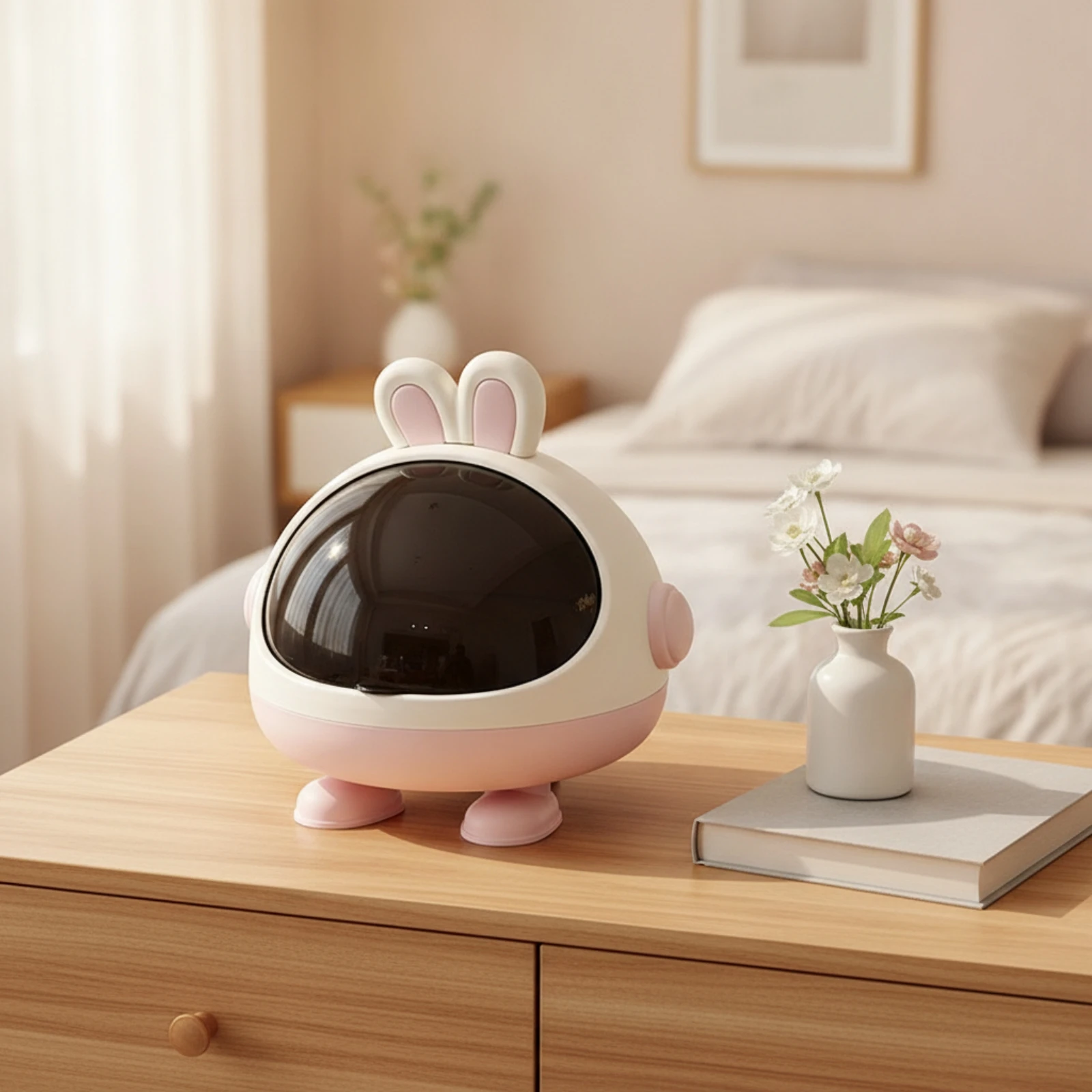 Rabbit Storage Box Plastic Bunny Organizer Desk Organizer with Lid Compact Desk Container with Cover Small for Girls, Dorm Room