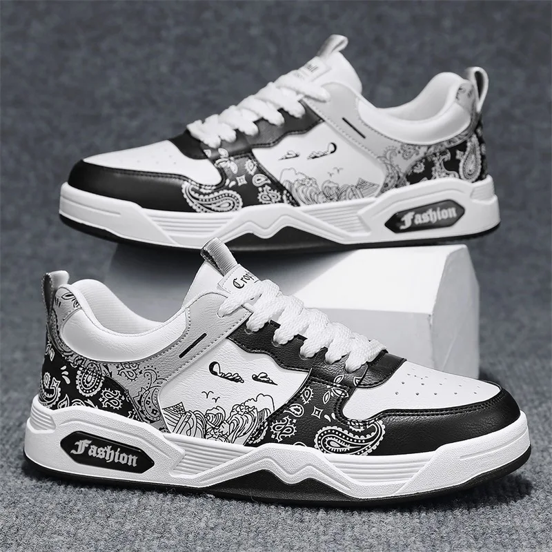 Herenschoenen 2024 Lente Veterschoenen Met Lage Bovenboord Mode Cashewbloem Retro Kleurblok Dikke Zool Vrijetijdsschoenen