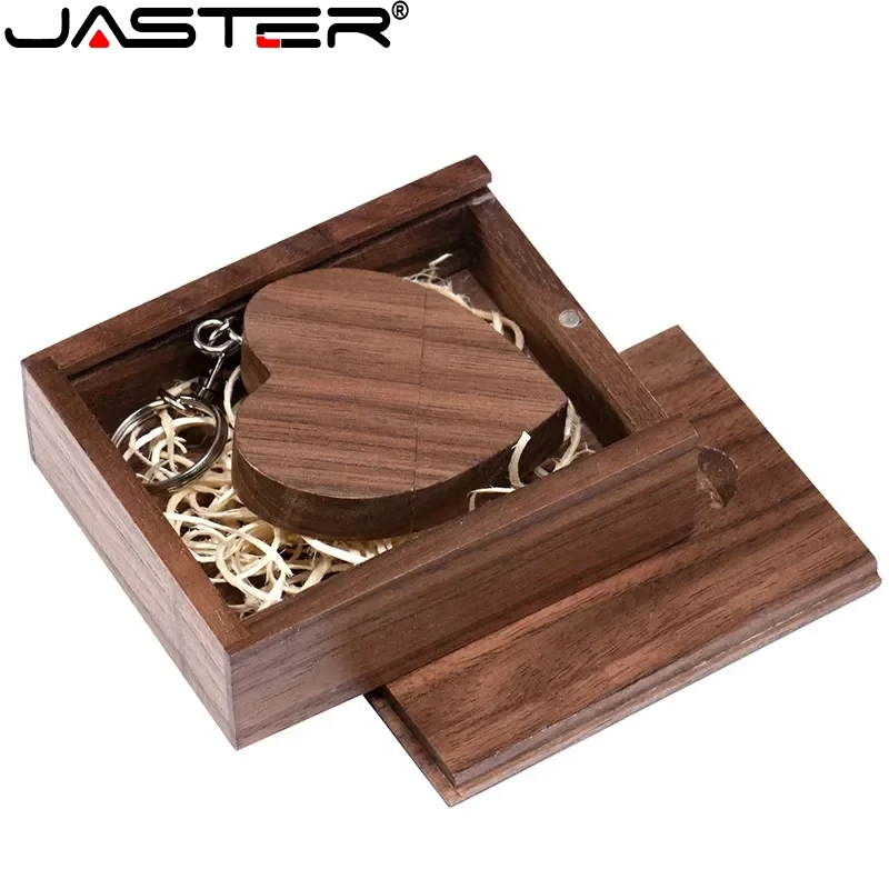 

JASTER Creative USB Flash Drives 64GB Walnut Heart + Gift Box U Disk 32GB Real Capacity Pen Drive 16GB Memory Stick Wedding Gift