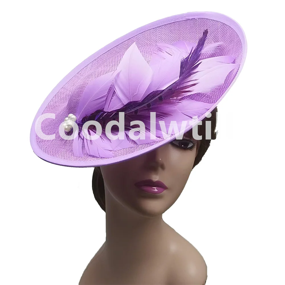 3-Layer Sinamay Nice Fascinator Hat Women Wedding Fashion Headpiece Headband Feather Chic Fascinators Kentucky Pillbox Cap