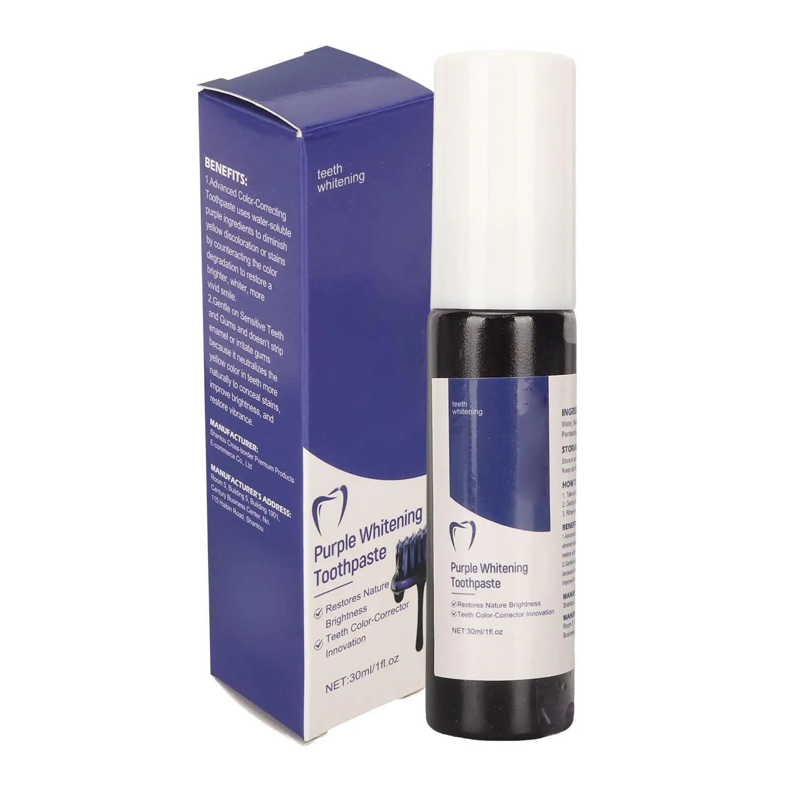 

Teeth Whitening Purple Toothpaste Sensitive Stain Remover 30ML Oral Care Safe Refreshing for home Use
