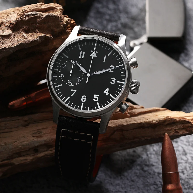 الهروب الوقت الطيار ساعة 44 مللي متر مقاوم للماء سوبر مضيئة الياقوت مرآة خمر الأعمال الموضة مايكرو الدوار الرجال كوارتز ساعة