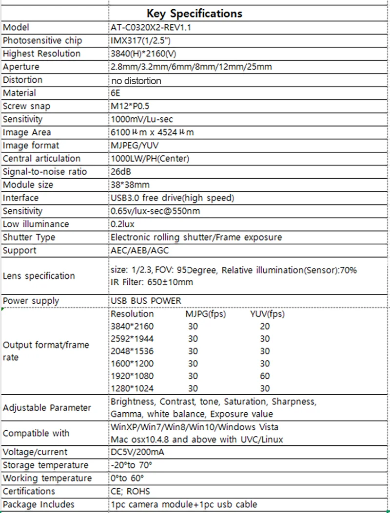 4K 8MP IMX317 Sensor USB3.0 Módulo de câmera AF Auto Focus 30fps USB3.0 de alta velocidade 95 °   Webcam OTG de baixa iluminação com unidade livre UVC