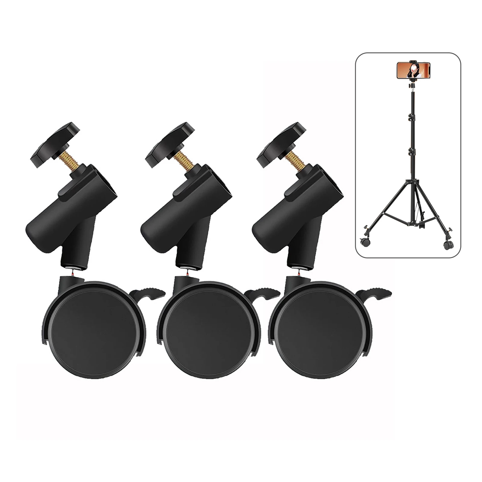 3pcs/set Flexible  Casters Wheels with 16mm Diameter Mounting Holes for Photography Light Stand Tripod Wheels