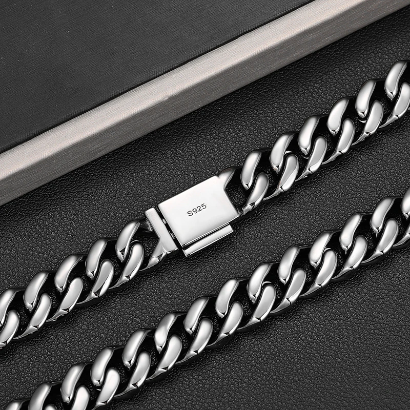 Fresh Item 12mm Black VVS Moissanite Iced Out Cuban Link Chain Hip Hop Fine Jewelry 925 Sterling Silver Diamond Cuban Necklace..