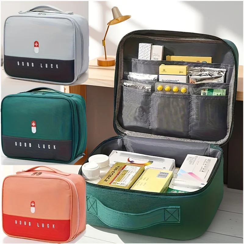 Portable Medication Organizer with Compartments, Zippered Bag for Home and Travel, Hand Washable Fabric, No Supplies Included