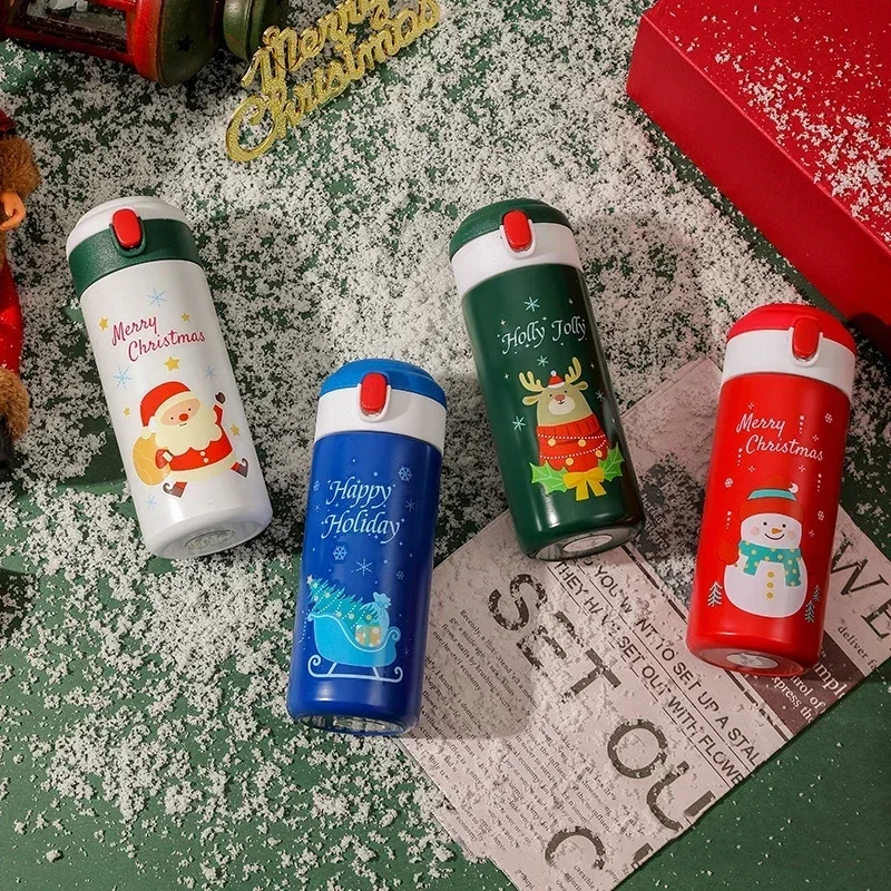 

350ml Christmas Stainless Steel Insulation Cup Santa Claus Elk Red Holiday Bouncing Cup Student Cartoon Water Bottle Xmas Gift