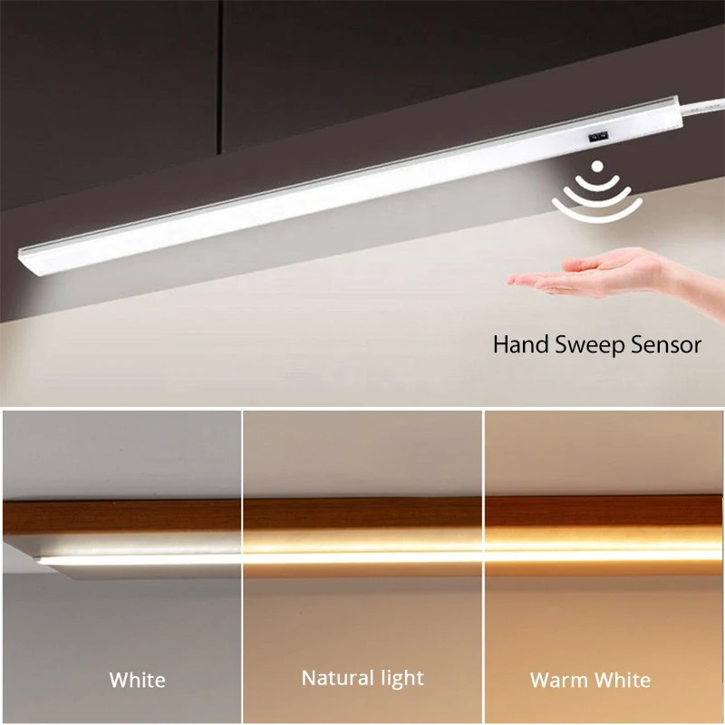 3 Colors Under Cabinet Light PIR Motion LED Hand Sweep Switch Kitchen Lamp USB Plug Closet Light Cabinet Closet Kitchen Room