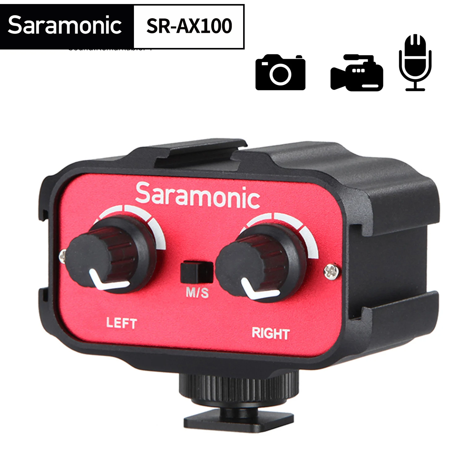 Saramonic SR-AX100 Microphone Audio Mixer & Cold Shoe Mounting Hub for DSLR Cameras & Camcorders