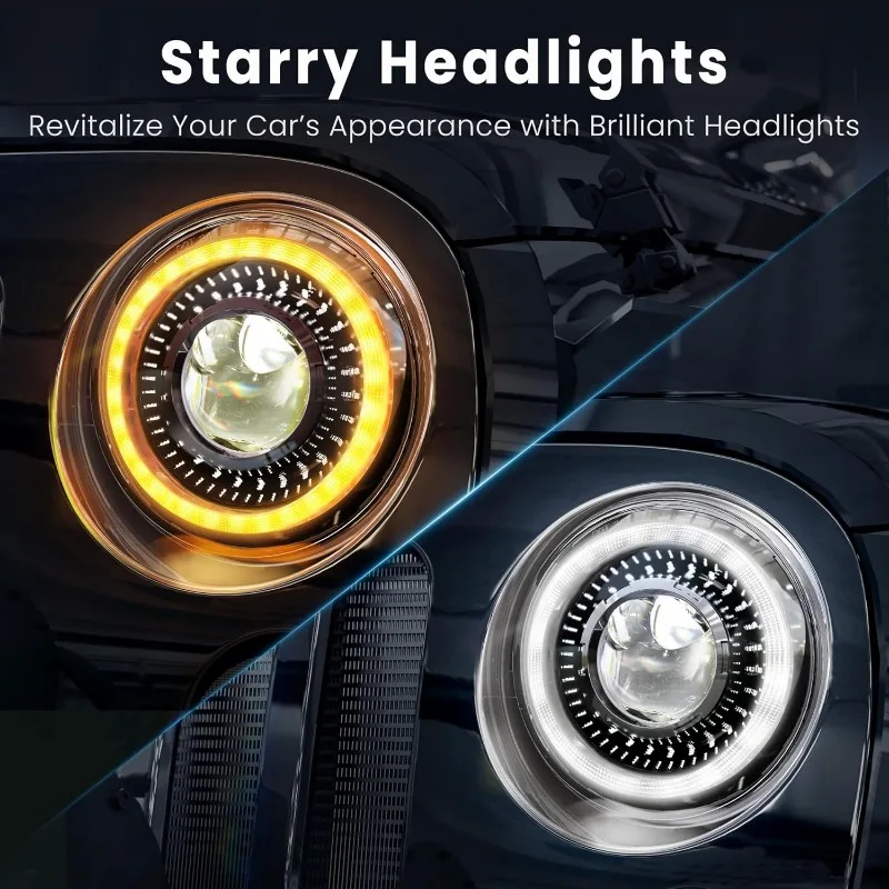 New 1000% Bright Anti-glare 7 Inch Led Headlights Round Compatible with Wrangler JK JKU TJ LJ Chevy Ford