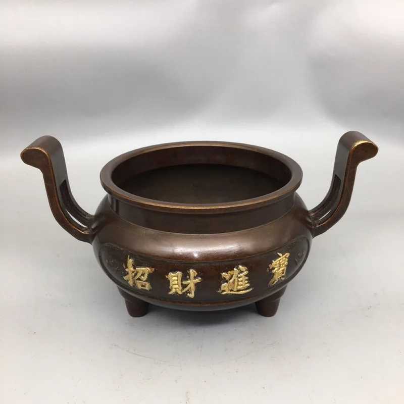 Bronze Gilt Official Ear Incense Burner Ornament, Antique Craft Item