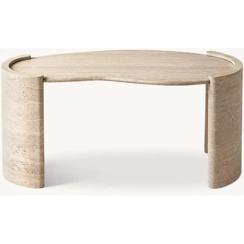 Customized luxury and durable modern natural beige travertine dining table coffee table Carrara marble stone carding desk
