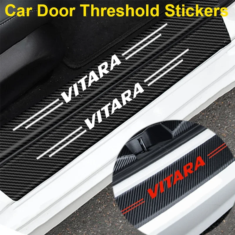 Carbon Fiber Car Door Threshold Stickers for Suzuki VITARA Emblem Protective film Pedal Guards Trunk Sill Scuff Plate Decals