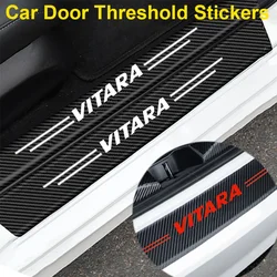 Fibra de carbono Car Porta Threshold Adesivos para Suzuki Vitara, emblema, película protetora, Pedal Guards, tronco Sill, Scuff Decalques Placa