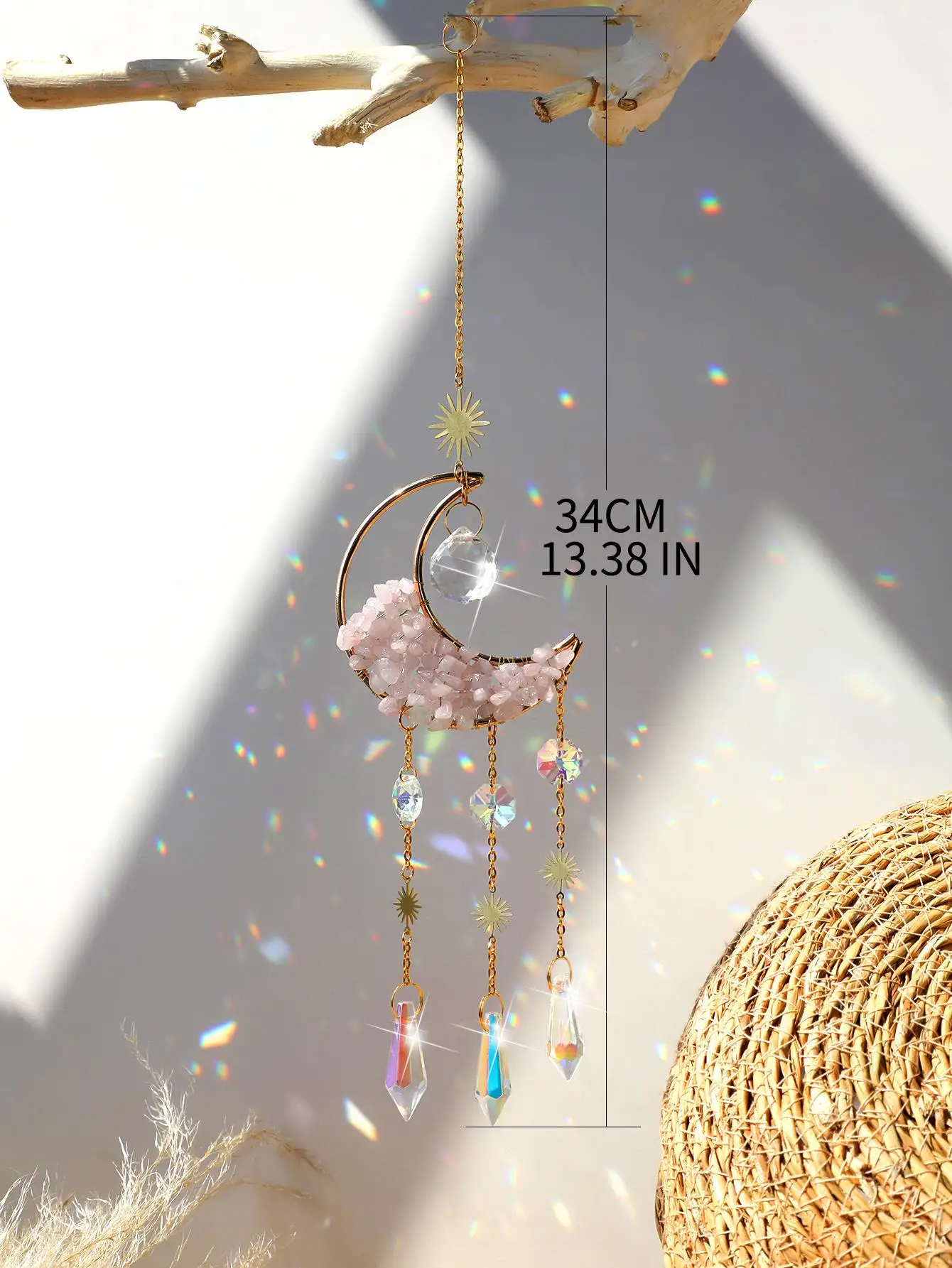 Natural Moon Crystal Suncatcher Ornament With Colorful Prism Pendant For Garden Patio Porch Balcony Window Home Decoration Gift