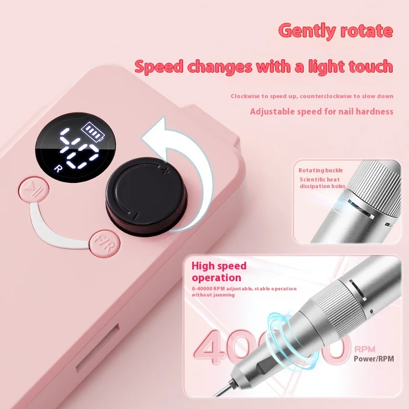 40000 RPM nagelboormachine Oplaadbare draagbare elektrische nagelpolijstmachine met frees Nagelgereedschap voor manicure