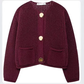 

24 Sles round Ne Single Button Hollow out Thi Needle Knitted Open Cardigan Women's Faion Cross-Border Knitted Sweater