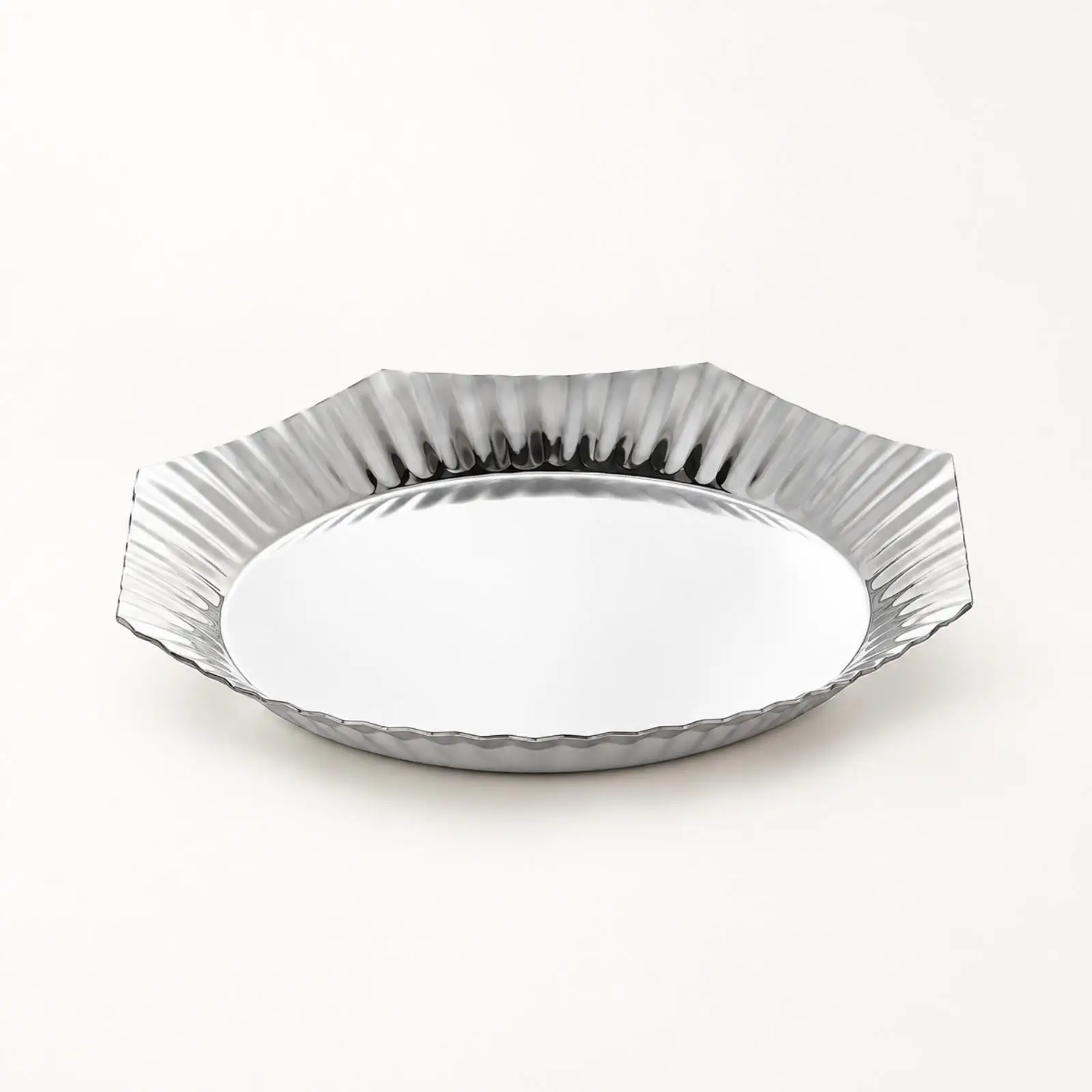 Luxury Baroque Stainless Steel Serving Plate Octagonal Fluted Rim Dish for Appetizers Pasta Steak Dinnerware Set