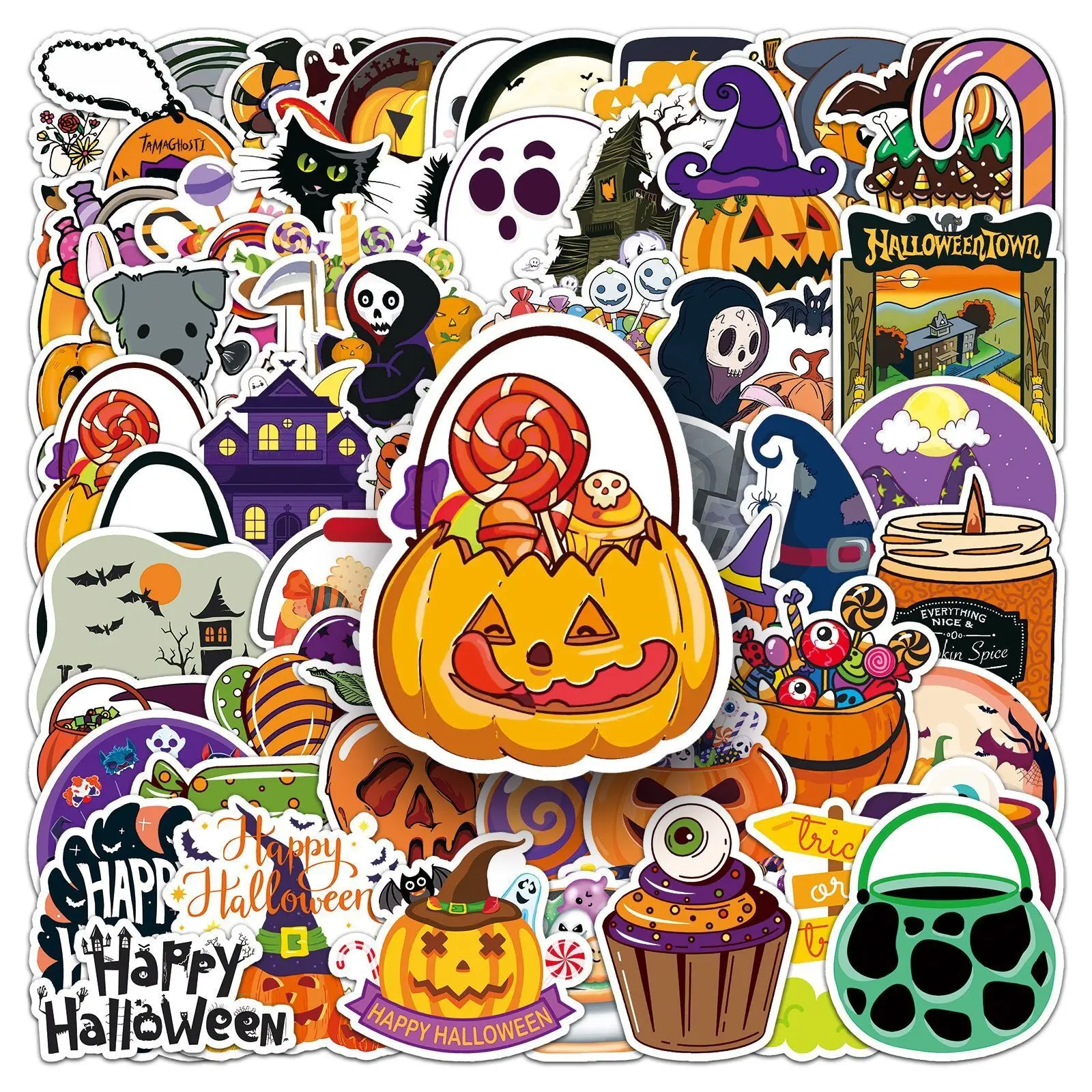 10/50/100PCS Kawaii Halloween Ghost Skull Pumpkin Decorative Stickers DIY Fridge Notebook Car Skateboard Waterproof Sticker Toy