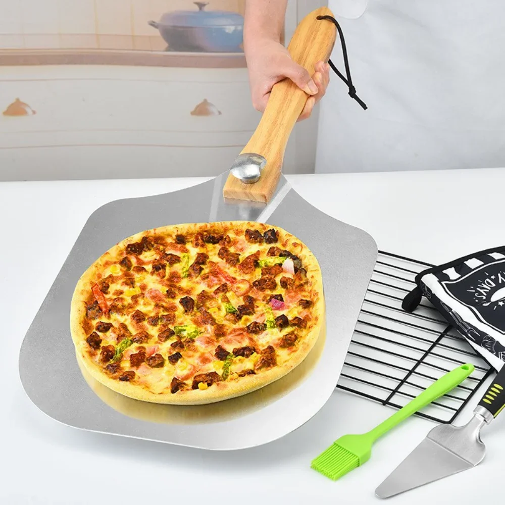 Wooden Handle Pizza Spatula Large Aluminum Folding Pizza Spatula Cake Transfer Spatula Detachable Pizza Spatula