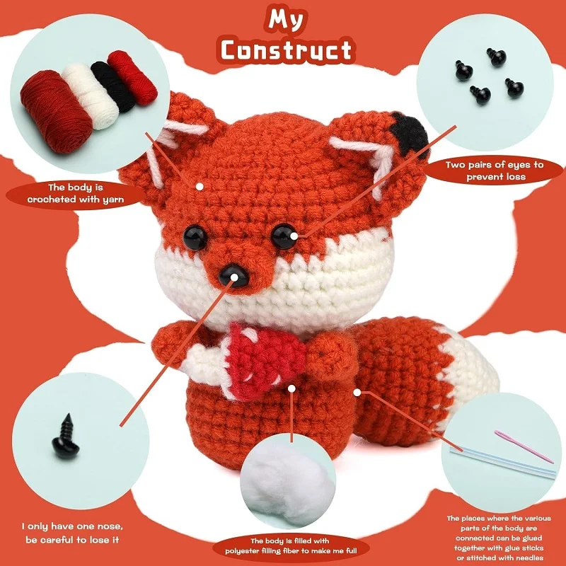 BUDDUR Animal Crochet Knitting Kit With Crochet Hooks And Cotton Yarn Thread For Beginners DIY Non-finished Materials Package