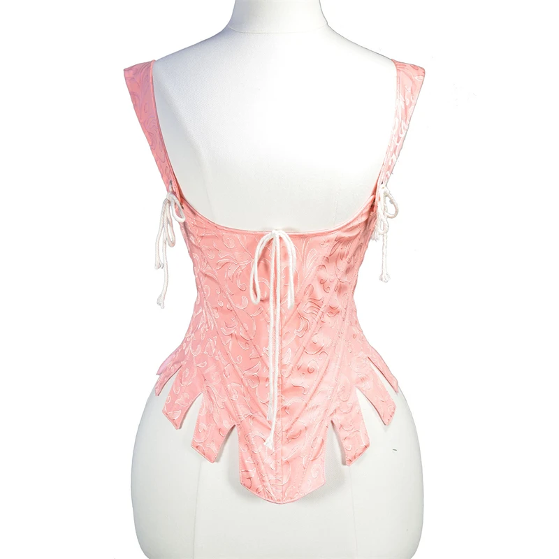 Elegant Women Corset Tops Retro Jacquard Fashion Slimming Shaper Boned Bodice Camisole Lace Up Sexy Shoulder Strap Bustier Vest