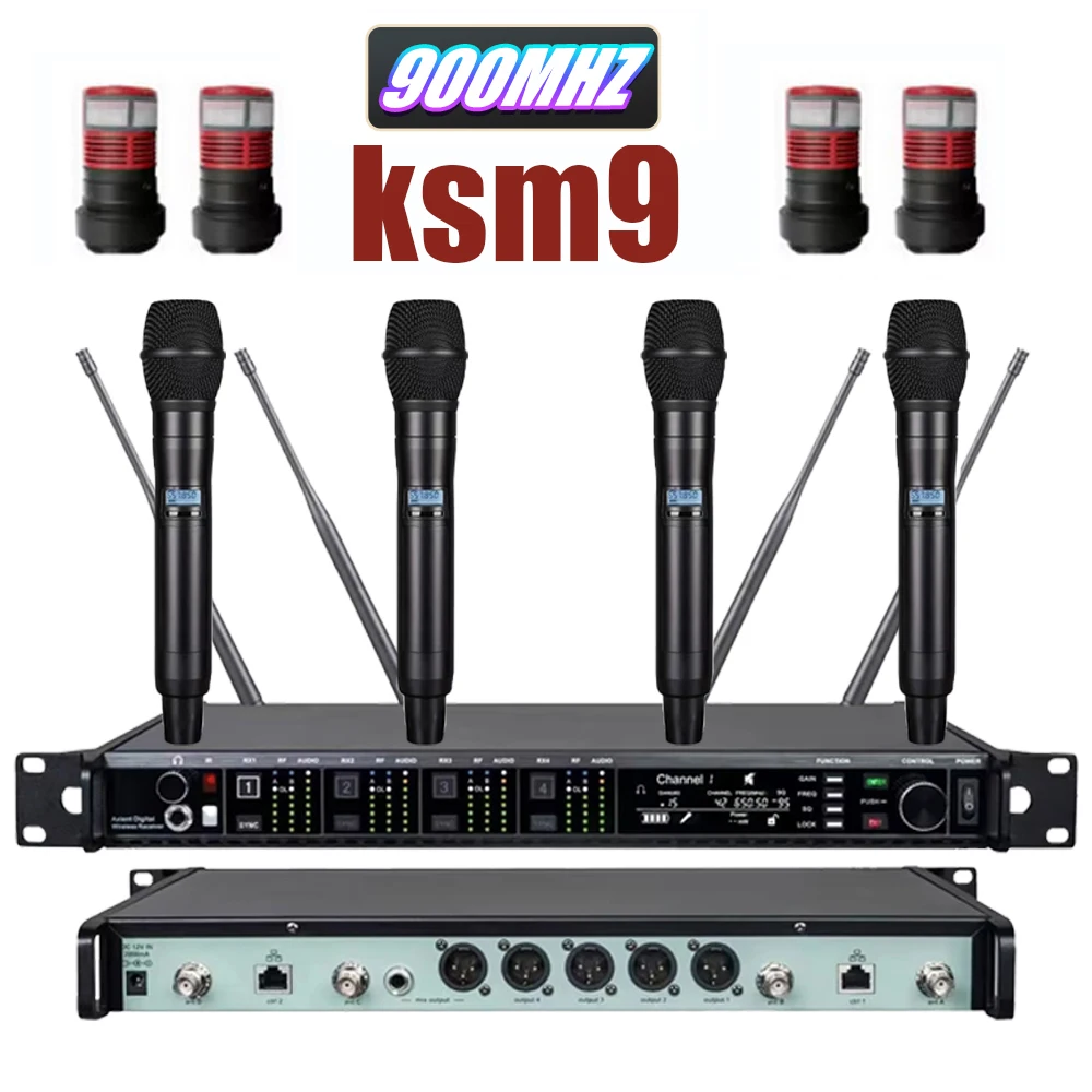 Paulkitson AD4Q KSM9 Professioneel Draadloos Microfoonsysteem 4-Kanaals 500/600/900MHZ Headset Microfoon Lavalier Voor Podium Buiten