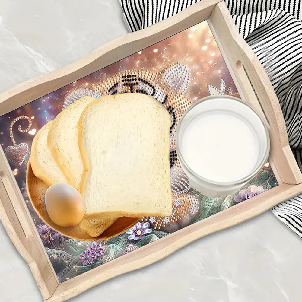 

Деревянная обеденная тарелка с алмазной росписью «сделай сам», декоративная обеденная тарелка с алмазной росписью и ручками, подходит для вечеринок или кровати, поднос для еды