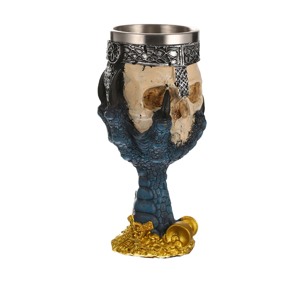 Skull Wine Glass with Claw 3D Resin Stainless Steel Liner Gothic Chalice Medieval Metal Skeleton Goblet Drinkware House Decor