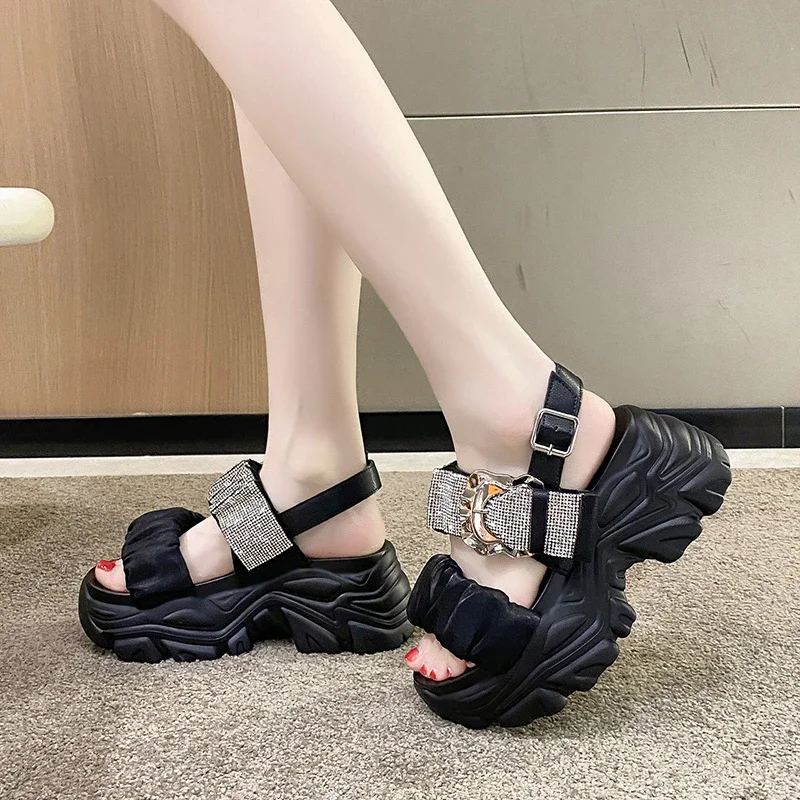 7.5cm Women\'s Bling Strap Chunky Sandals Summer Thick Bottom Wedges Beach Slippers Woman Fashion High Platform Sandals Mujer