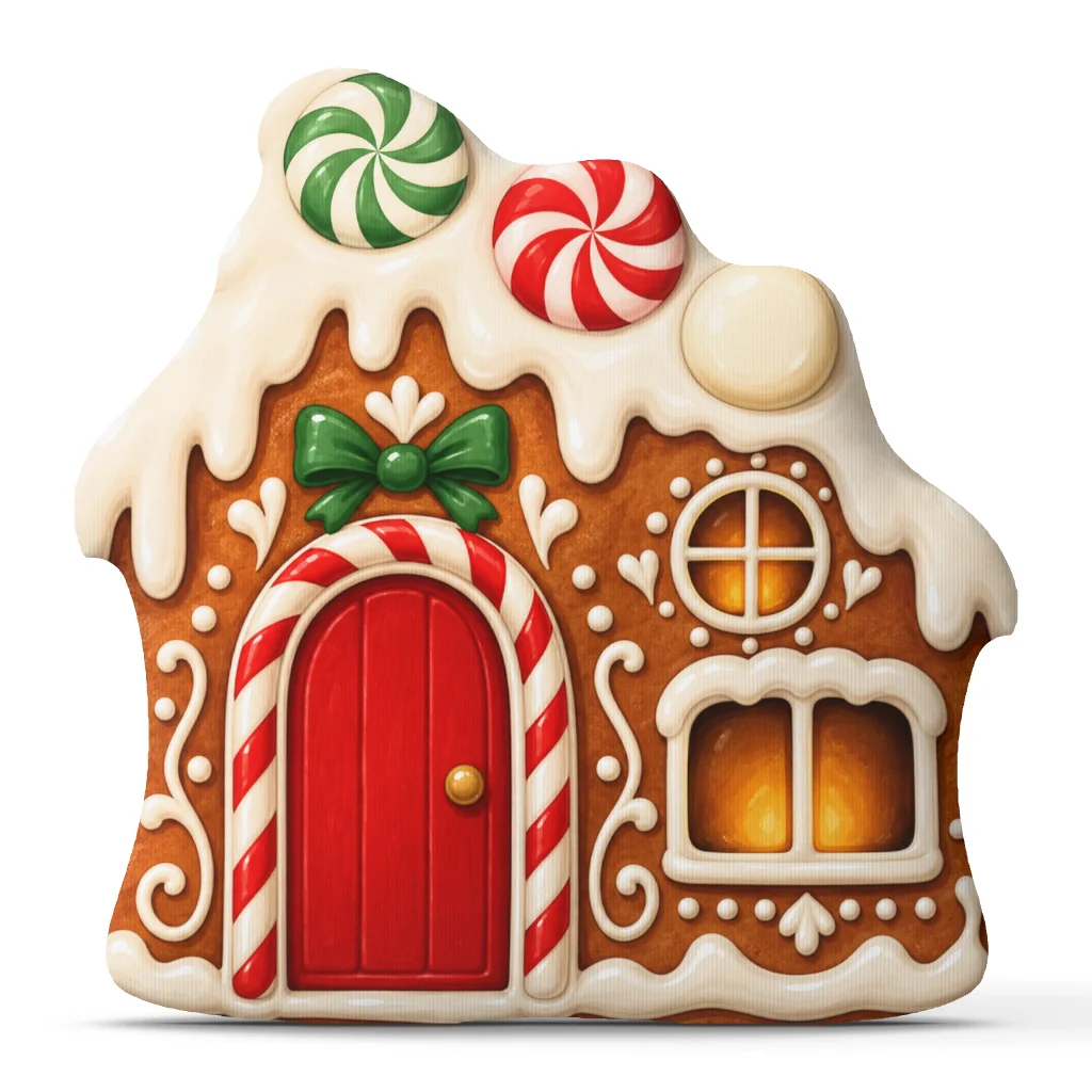 Christmas Gingerbread House Plush Pillow Candy Cane Holiday Throw Cushion Shaped Stuffed Decorative Sofa Home Decor Gift