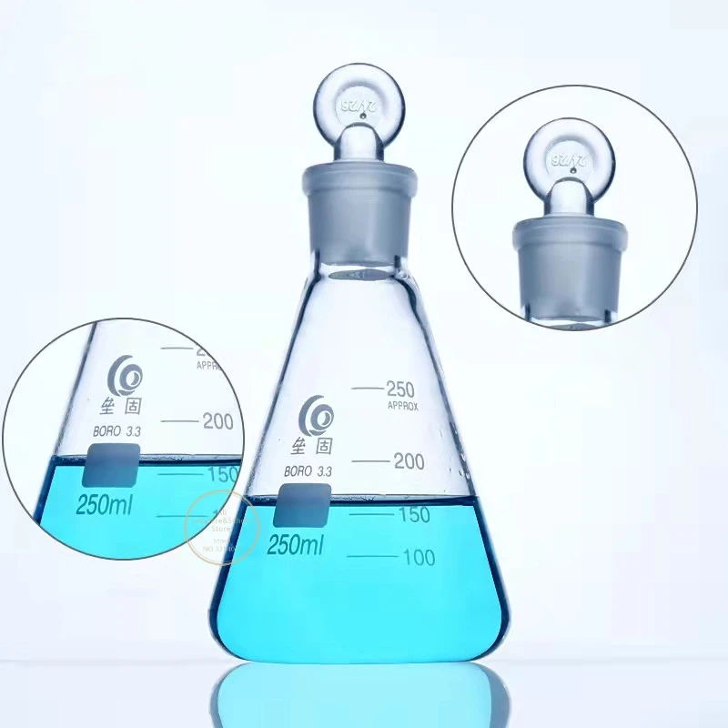 Flcopropriété Conique Erlenmeyer en Verre Borosilicate, avec Bouchon à Anneau Rectifié, #19 #24 #29, de Laboratoire, 50 à 1000ml, 1 Pièce/Lot