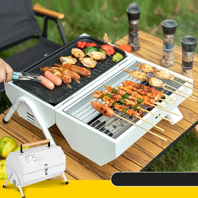 Portable Outdoor Barbecue Stove Double-sided Use Full Set Charcoal Oven Tool BBQ Camping Stainless Steel Grill Net Furnace