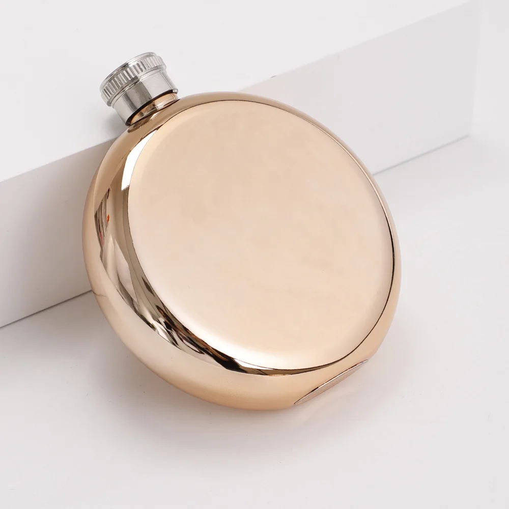 Portable Stainless Steel Hip Flask 5-ounce Circular Gold Wine Bottle Electroplating Drinker Alcohol Bottle Outdoor Drinkware