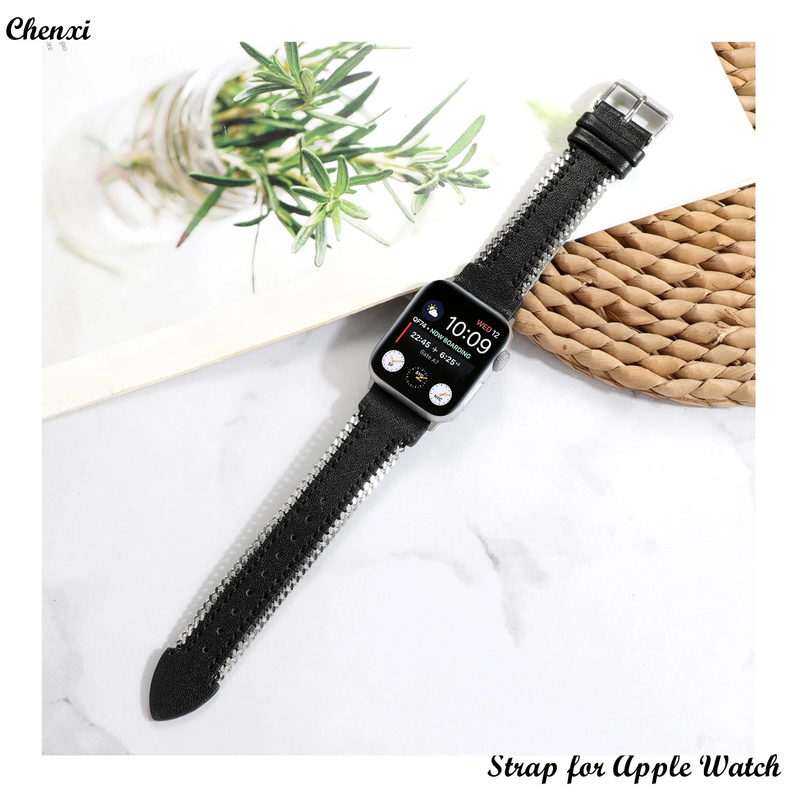 Zipper strap for Apple watch band hand threaded metal chain for iwatch87654321SE Ultra38 40 41 42 44 45 49mm men women leather