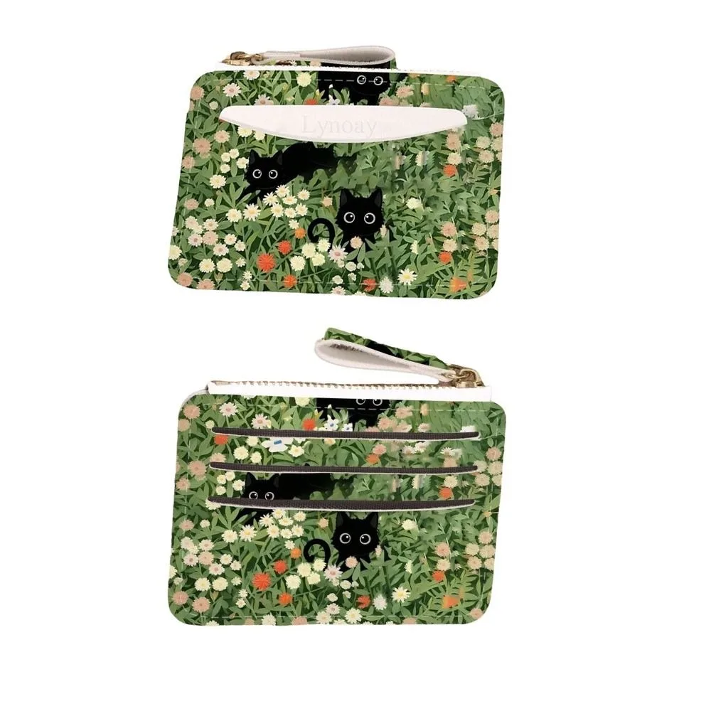 PVC Cat Credit Card Holder Multiple Slots Water-resistant Zipper Wallet Lightweight Small Business Card Holder for Women Girls