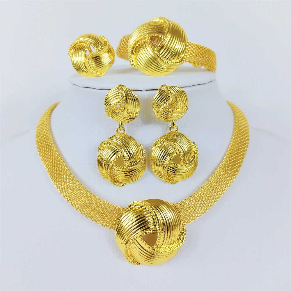 

ESALE African Bridal Fashion Jewelry Sets for Women Wedding Necklace Bracelet Dubai Gold 24k Plated Jewelry Set