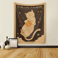 1pc Tarot Cat Tapestry, Moon Phase Sun Universe Starry Sky Tapestry, Cute Cat Wall Hanging