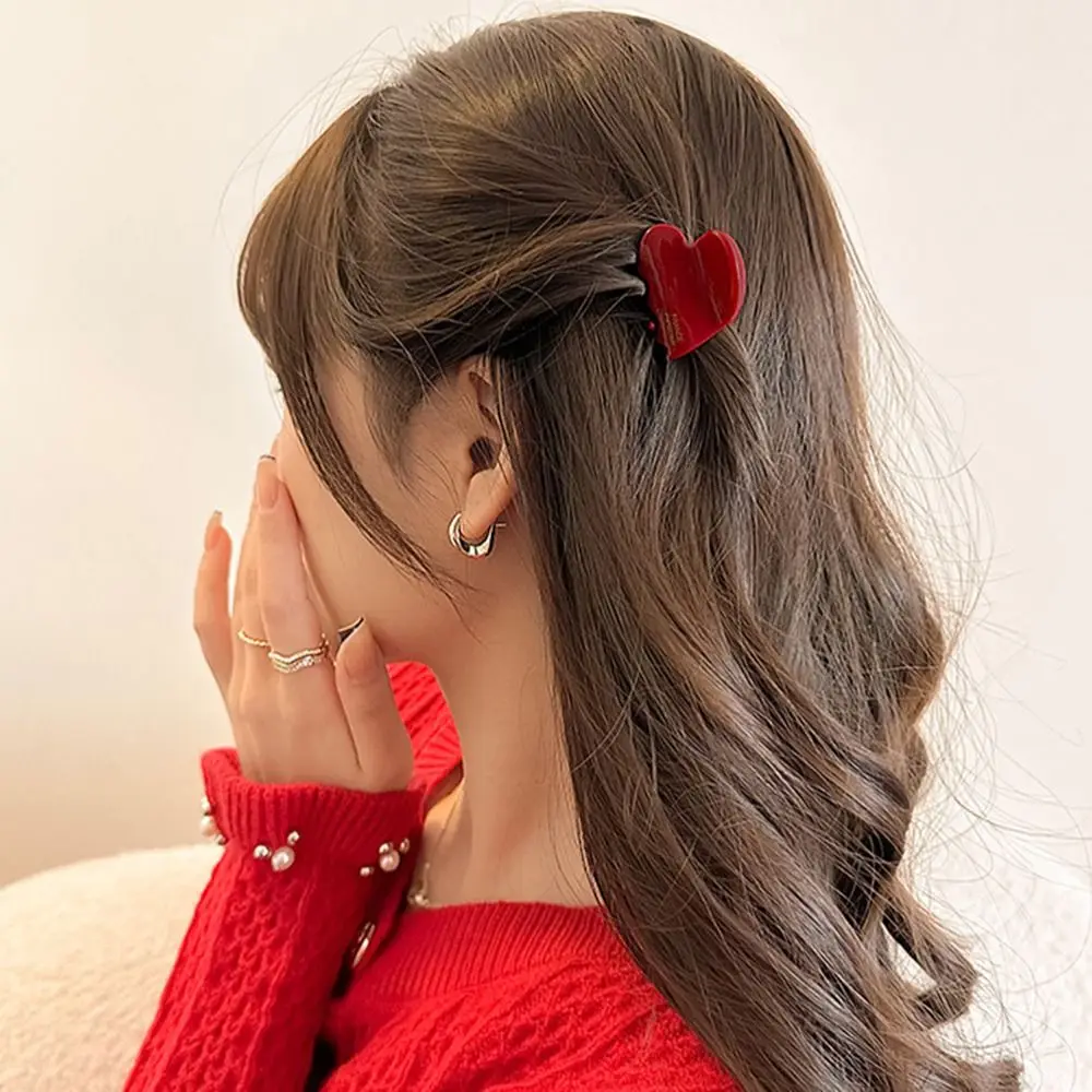 Sweet Love Heart Acetic Acid Mini Hair Claw Clip For Girl Women Crab Clip Vintage Fashion Headdress Hair Accessories