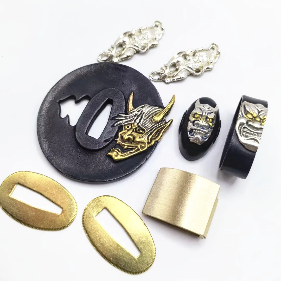 High Quality Set Copper Tsuba Fuchi Kashira Menuki Habaki Seppas Fittings Plating Gold & Silver F Japanese Sword Katana Parts
