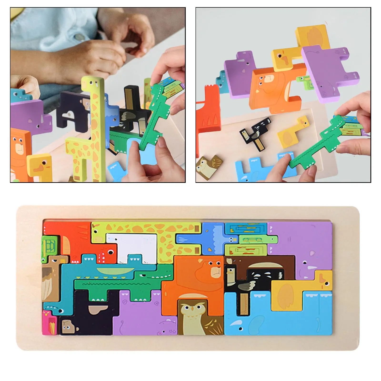 

Wood Jigsaw Puzzles Toys Color Shape Cognition Animal Theme for Boys Girls