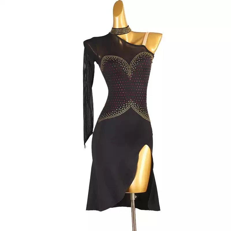 Black Latin Dance Dress Ballroom Practice Wear Suit Prom Costumes Woman Evening Skirt Fringed Clothes Girls Sexy Samba Dancewear