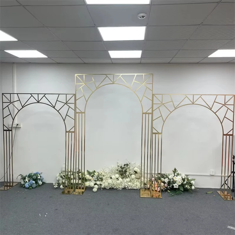 1/3 pcs New Wedding Arch with Irregular Multi Bar Screen Background Frame Party Stage Props Decoration Gold Plated Flower Racks