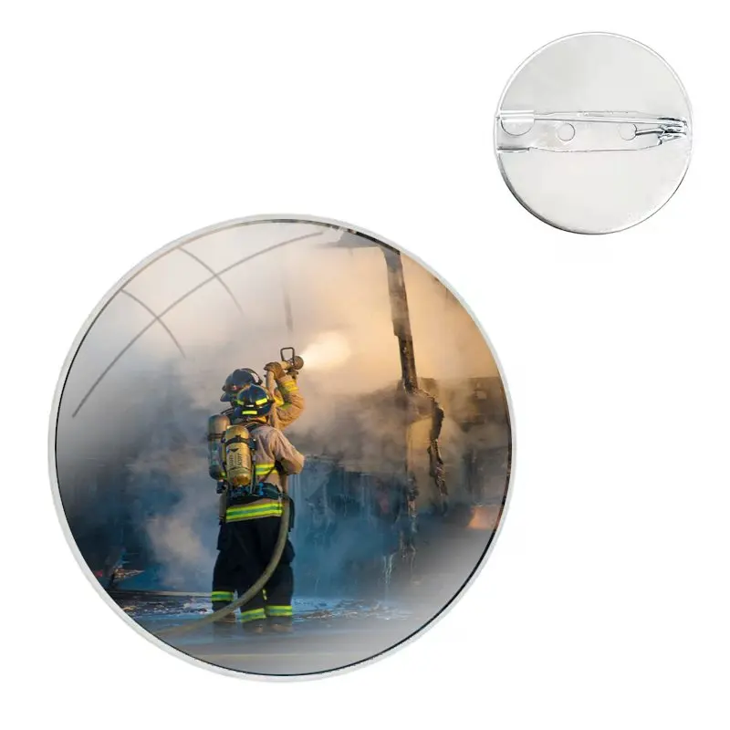 Glass Dome Brooches Shirt Lapel Bag Cute Badge Pins For Clothes Hat Accessories Firefighter Fireman Fire EMS