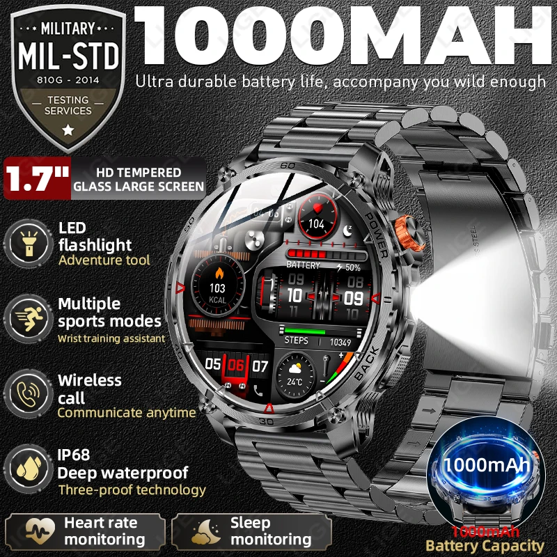 

Смарт-часы LIGE с новой батареей сверхбольшой емкости 1000 мАч, 1,75-дюймовым HD-экраном, Bluetooth-вызовами, водонепроницаемостью IP68, спортивные смарт-часы для мужчин