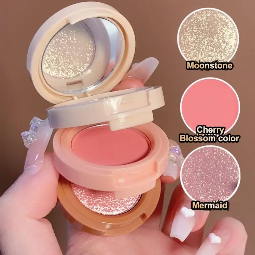 Blush a tre colori Fard naturale opaco per illuminare il viso Cosmetici per il contorno viso impermeabili Fard in polvere Cosmetici morbidi da donna