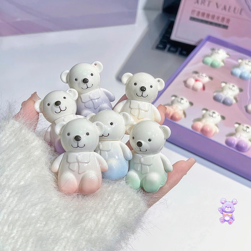 ART VALUE Schattige beer make-upset inclusief 6 * matte vloeibare lippenstift, 2 * beer ornamenten, 1 * lippenbalsem, 1 spiegel, 1 * ketting cadeau cosmetische kit