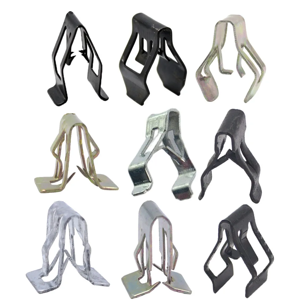 100Pcs Auto Radios Instrument Console Panel Trim Metal Clamp Spinal U Cord Lock Retainers Fastener Dashboard Car Clips